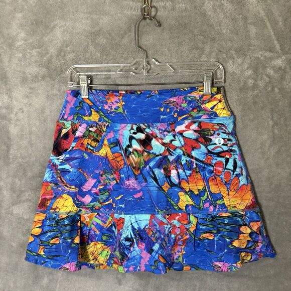 Dona Jo Size M Jojo Skirt 2 Skort Fly Blue Paint Splatter Shorts Pockets Tennis - Picture 2 of 13
